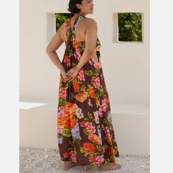 Anthropologie The Piper Bandeau Maxi Dress Brown Floral Plus Size 1X NWT - Picture 3 of 7